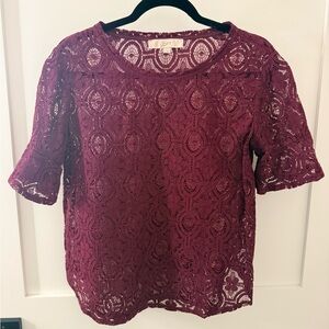 LOFT Deep Red Lace Blouse